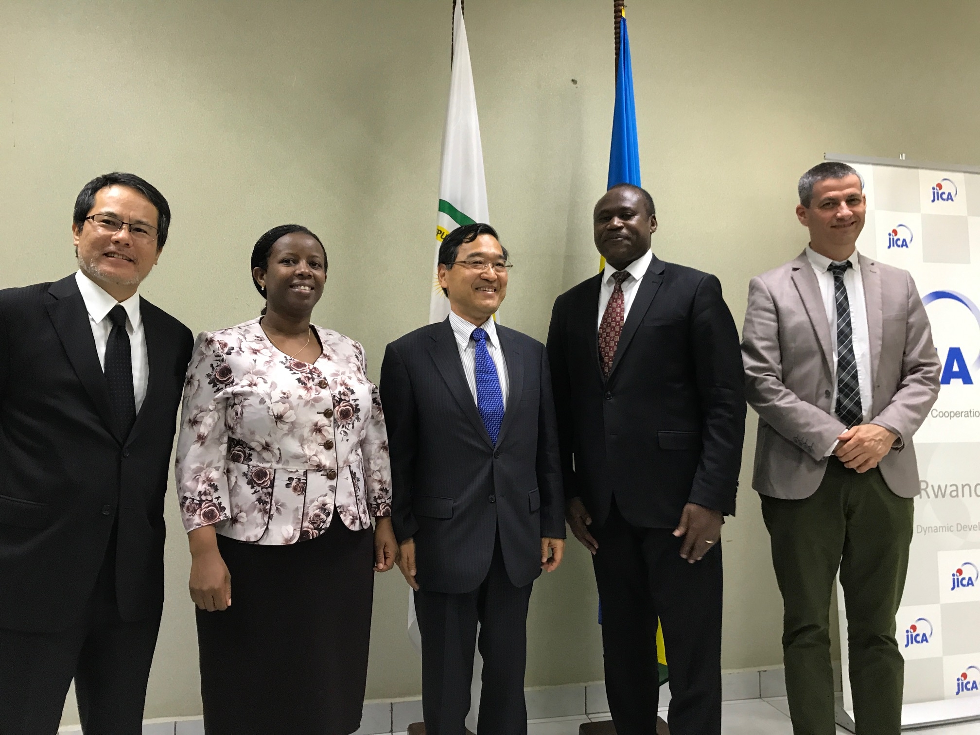 Group photo with Honorable Ndagijimana (second from the right) and Honorable Kamayirese, Minister of State in charge of energy, water and sanitation (second from the left)